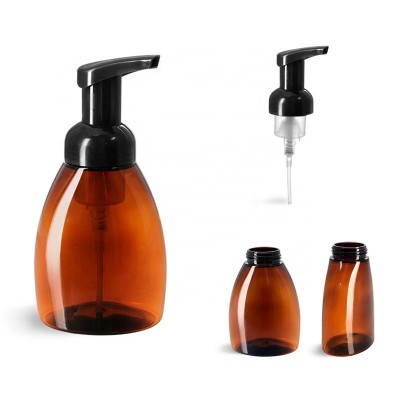 250ml Amber PET bottle with black foamer pump for foaming soaps or hair care products