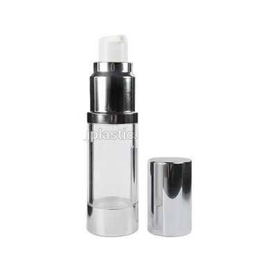 15ml empty luxury aluminium airless pump bottle,cosmetic bottle with silver clear cover