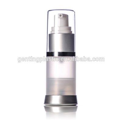 15 mL silver and white PP airless pump with frosted container with silver base and clear cover (unassembled)