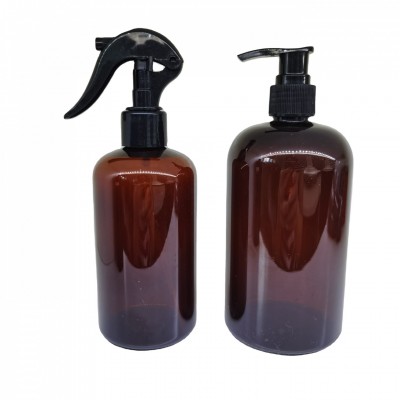 250ml 8oz Lotion Plastic Bottles, Amber PET Boston Rounds with Black Mini Trigger Sprayers(8.16)